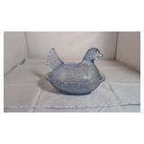 Blue Glass Hen on Nest Dish