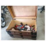 Wooden Trunk With Assorted Contents
