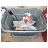 Plastic Bin with Assorted Kitchen Items