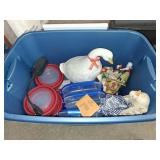 Plastic Bin with Figurines and Items