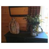 Textured Ceramic Vase and Metal Pitcher