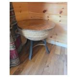 Wood and Rope Side Table, 26in Round, 24in H