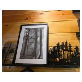 Framed Forest Print With Bear Silhouette Art