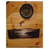 Wall Clock and Lake Scene Wood Print