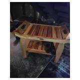 Wooden Slatted End Table With Shelf