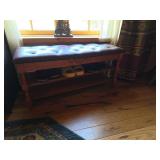 Wood Bench With Tufted Leather Seat, 40in