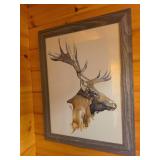 Elk Watercolor Art in Wood Frame, 28x35 in