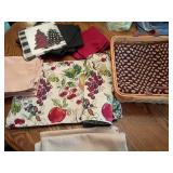 Table Linens and Woven Basket Lot