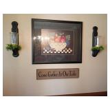 Wall Decor Lot with Sconces, Art, and Sign