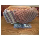 Woven Basket with Quilted Linens and Curtain