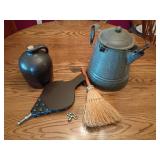 Country Hearth Decor Lot: Jug, Bellows, Broom
