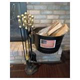 Fireplace Tool Set and Metal Log Holder