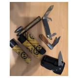 Lot: Pocket Knives, BB Tubes, Lighter