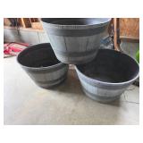 Three Plastic Barrel Planters