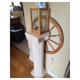 Decorative Plaster Pedestal and Wooden Wagon