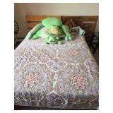 Wooden Headboard Bed with Quilted Cover