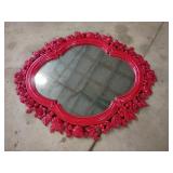 Ornate Red Floral Framed Mirror, 30x24 in