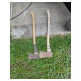 Two Wood-Handled Steel Axes