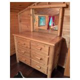 Rustic Log Wood Dresser with Mirror, 50x23x38