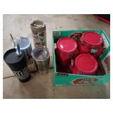 Drink Tumblers and Red Storage Jars