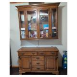 Wood Hutch with Glass Cabinet and Storage