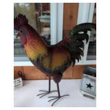 20" Tall Painted Metal Rooster Sculpture
