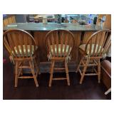 3 Wooden Barstools with Spindle Backs