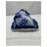 Blue and White Ceramic Cheese Dome 10x7x8in