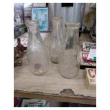 Three Vintage Glass Milk Bottles