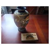 Japanese Satsuma Vase and Decorative Comb Set