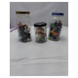 Three Jars of Assorted Glass Marbles