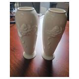 Lenox Porcelain Rose Relief Vases, Pair