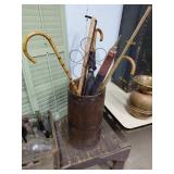 Wooden Umbrella Stand with Contents