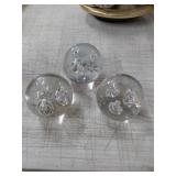 3 Clear Glass Paperweights