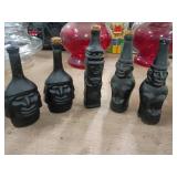 5 Black Ceramic Figural Bottles