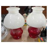 Red Glass Oil Lamps with Hobnail Glob