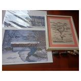 Lot: Framed Art, Covered Bridge Prints,