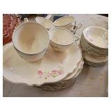 Floral China Dinnerware Set with Silver Trim