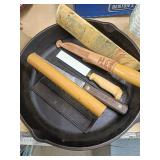Cast Iron Skillet, Bacon Press, Wood Knives