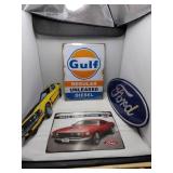 Metal Gulf and Ford Sign Lot