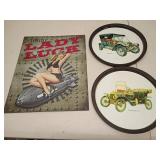 Lady Luck Metal Sign and Classic Car Plaques