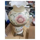 Hand-Painted Glass Lamp and Crystal Basket