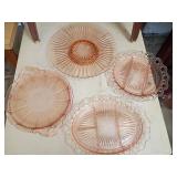 Four Pink Depression Glass Plates