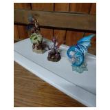 3 Painted Dragon Figurines
