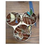 Ceramic Dish With 3 Stained Glass Insect Accs
