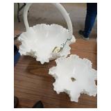 Fenton Milk Glass Hobnail Basket and Bowl Set