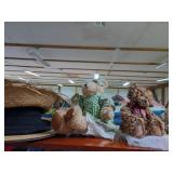 Teddy Bear Pair and Straw Hats Lot