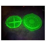 Green Uranium Glass Divided and Serving Dish