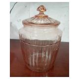 Pink Glass Lidded Jar, 7x11 Inches