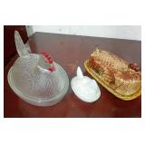3 Chicken Shaped Covered Dishes